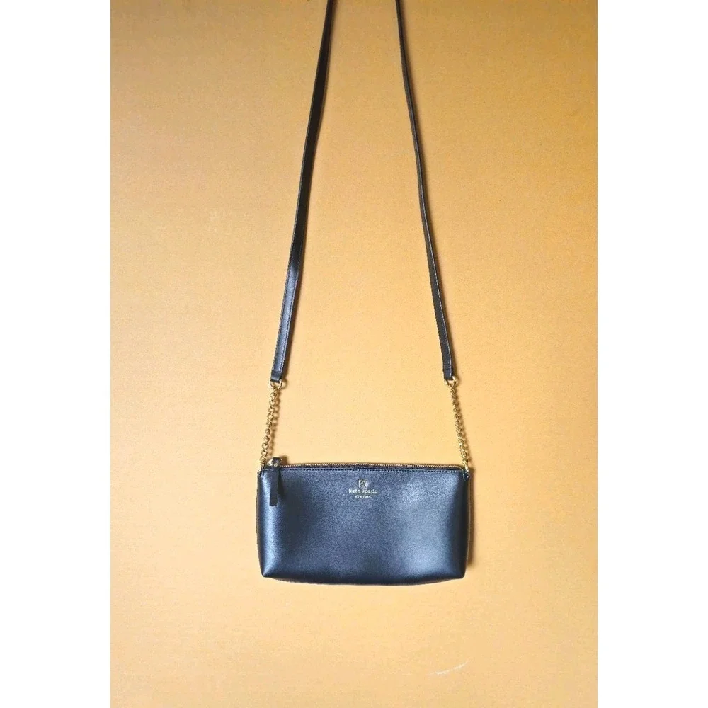 Kate Spade NY Sawyer St Small Black Crossbody Bag Gold Hardware Zip Chain Strap